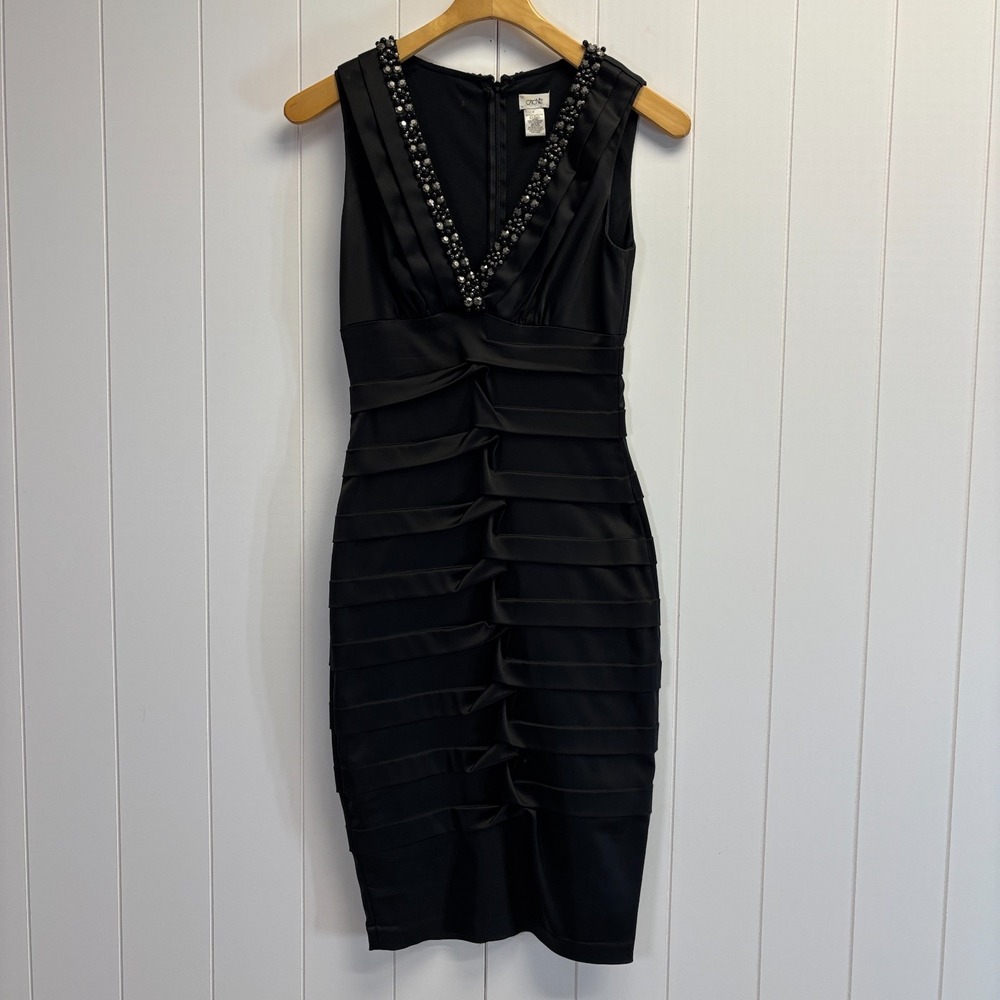 Vintage Cache 90s Babydoll Beaded Cocktail Dress Women Size 4 Old Hollywood Glam